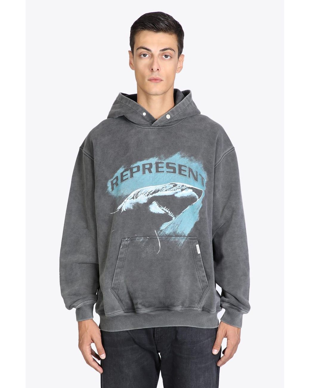 Represent Shark Hoodie Faded Grey Hoodie With Logo - Shark Hoodie in ...