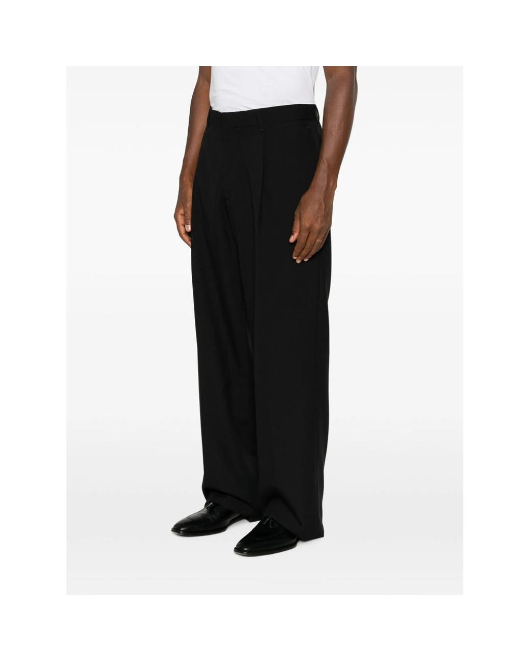 Lardini Black Pleated Wide-Leg Trousers for men