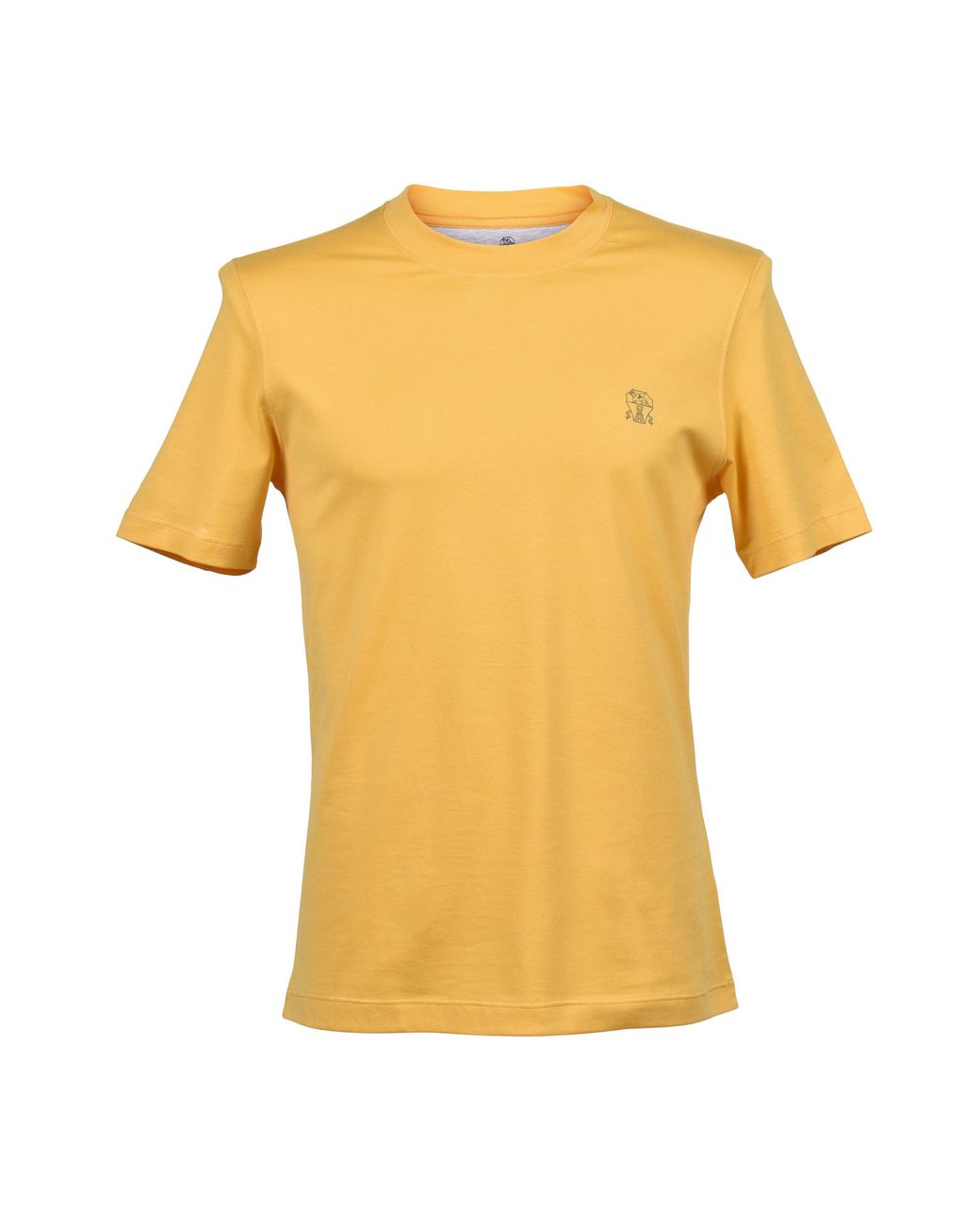 Brunello Cucinelli Yellow 100% Cotton Crew Neck Slim Fit Short Sleeve Logo Tshirt for men