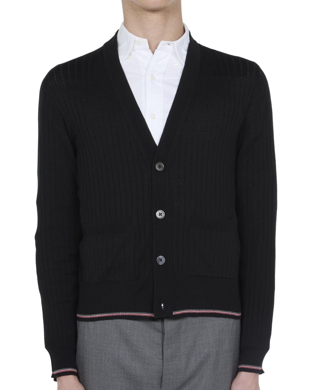 Thom Browne Black Thom Browne Ribbed Merino Wool Cardigan for men