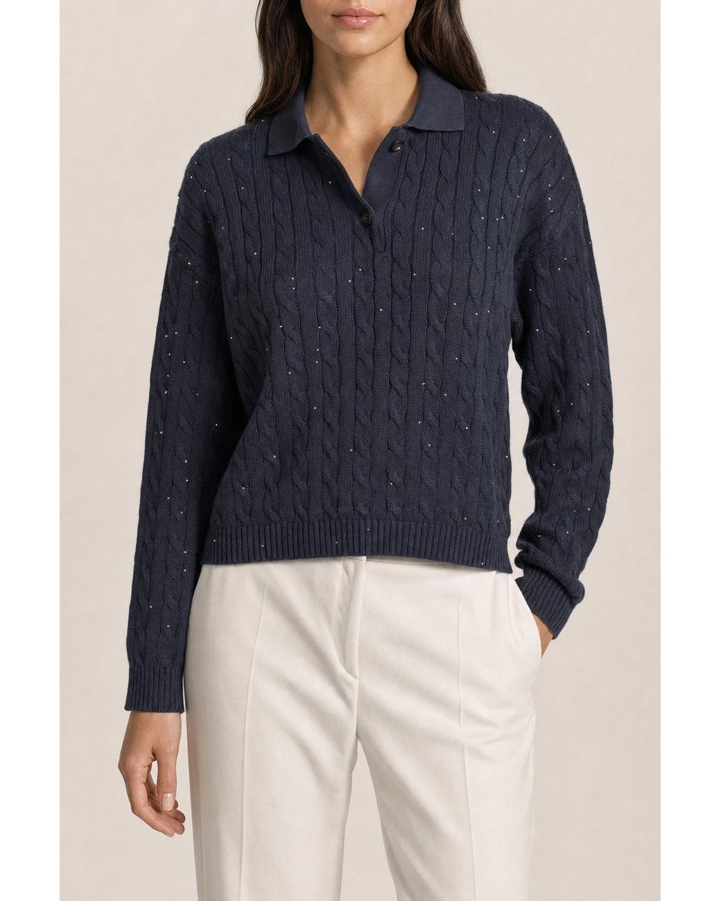 Brunello Cucinelli Blue Dark Cable Knit Sweater