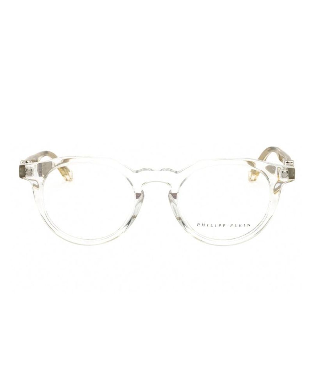 Philipp Plein Metallic Eyeglasses Round Full Rim, Shiny Transparent Frame And Clear Demo Lenses Lens Vpp060M880Y for men