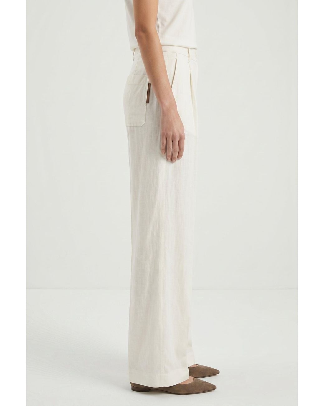 Brunello Cucinelli White Off Linen Wide Trousers