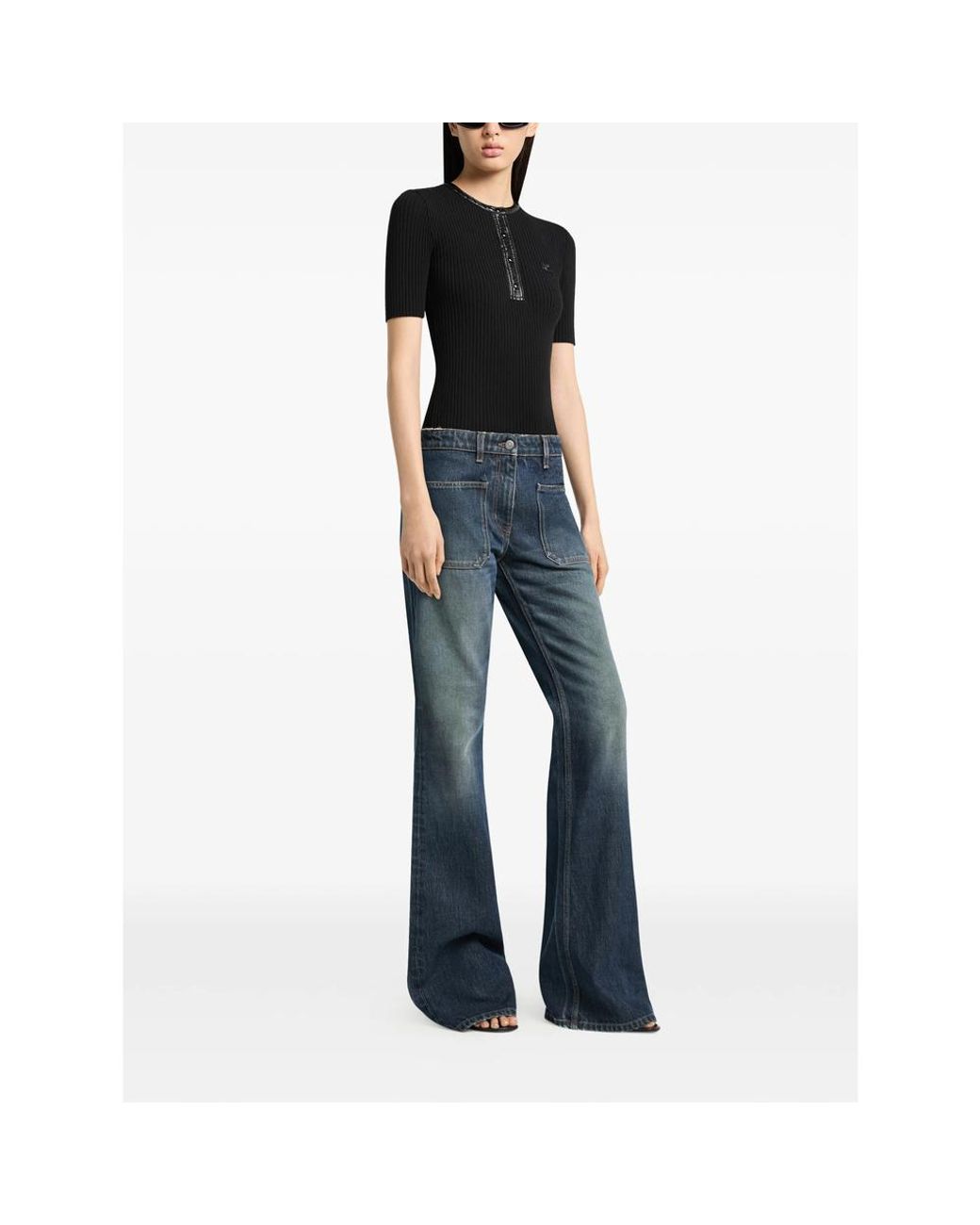 Courreges Black Ribbed Knit Top