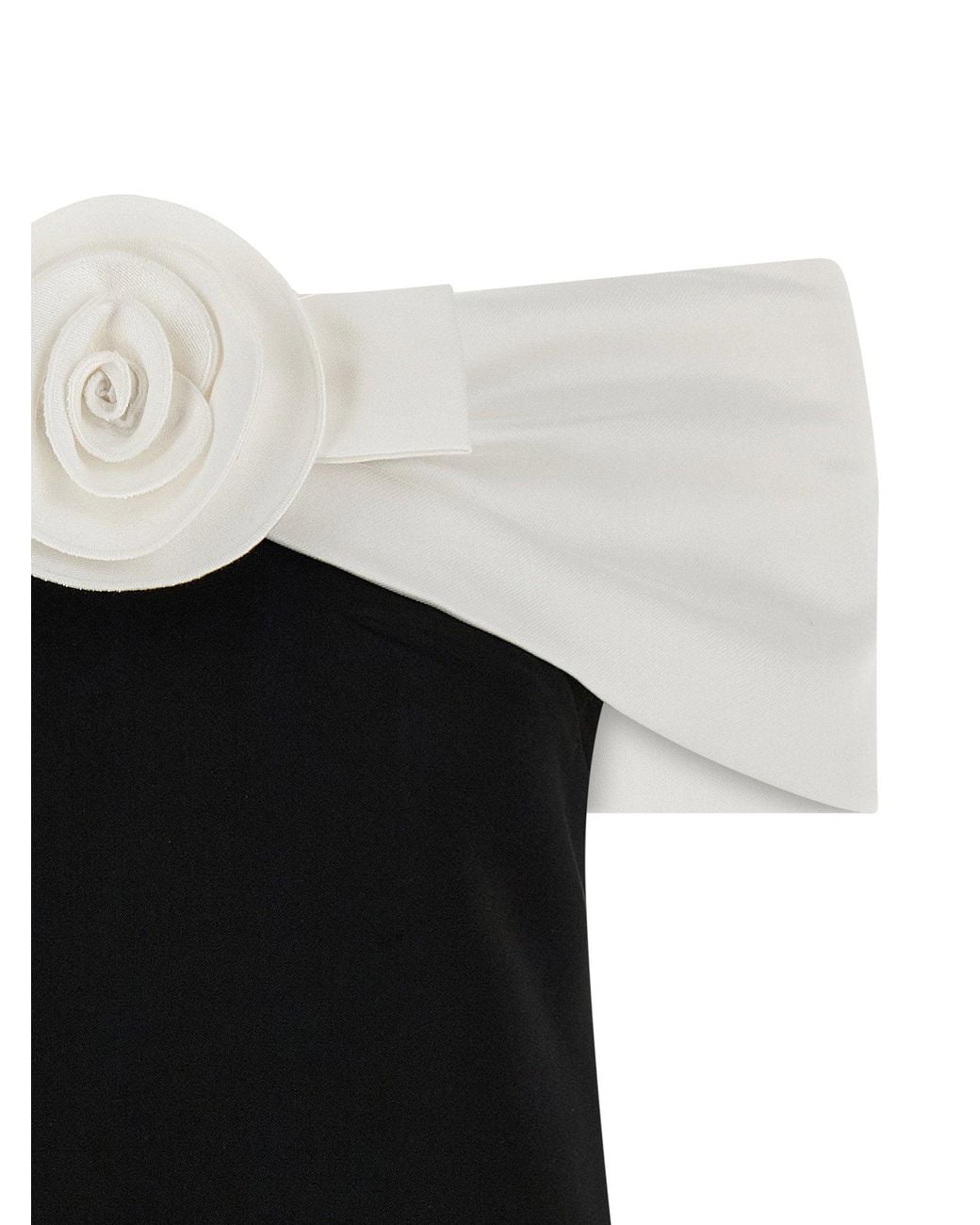 Self-Portrait Black Sculptural Flower-Appliqué Off-Shoulder Dress