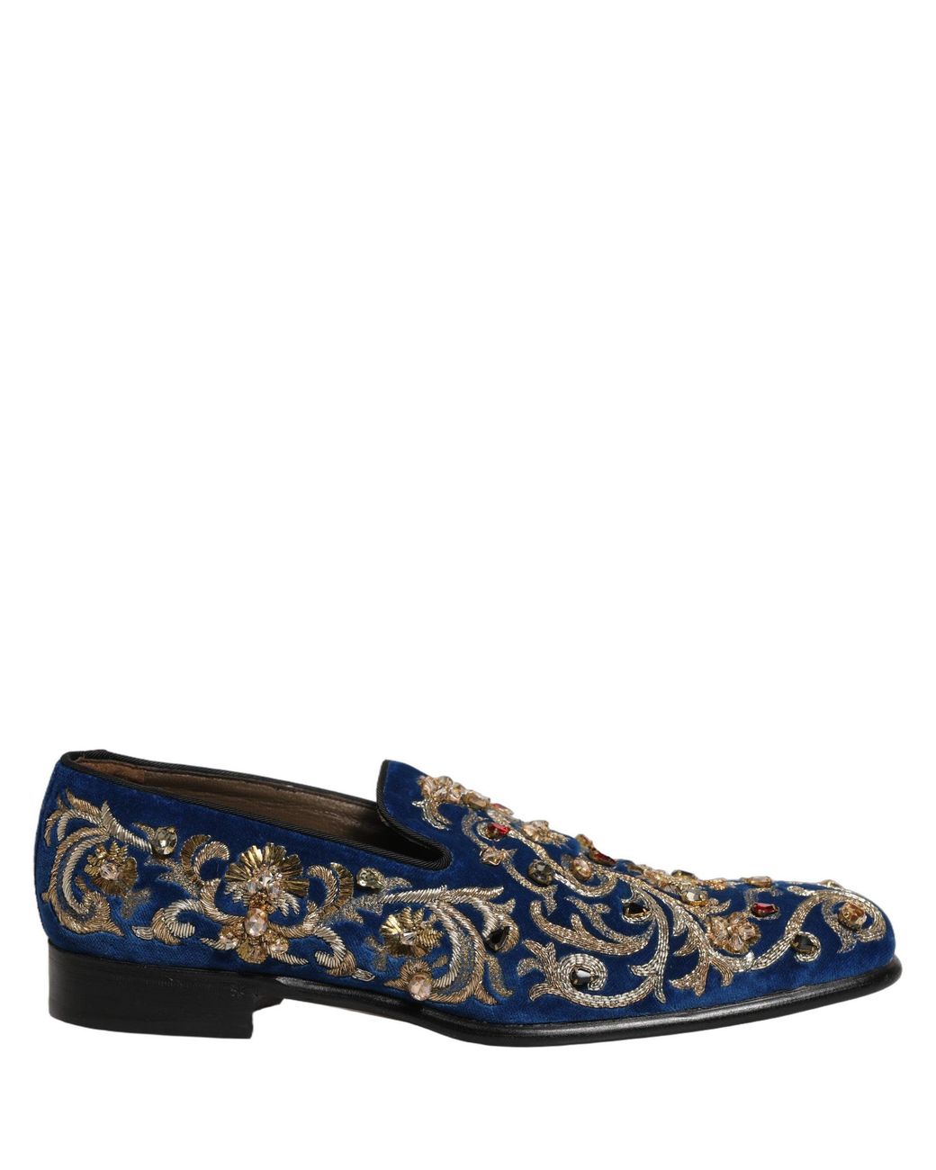 Dolce & Gabbana Blue Velvet Embellished Dress Loafers Shoes for men