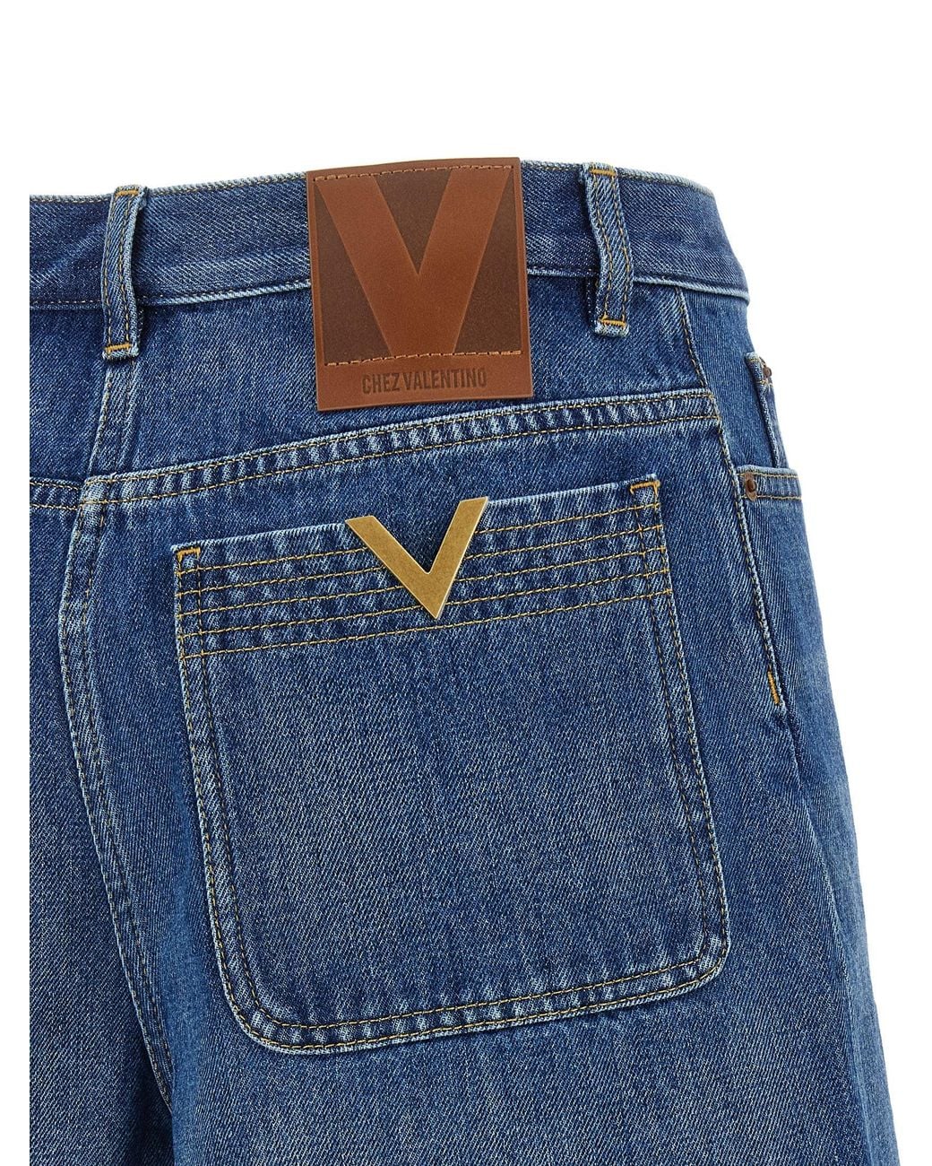 Valentino Garavani Blue Vgold Denim Shorts