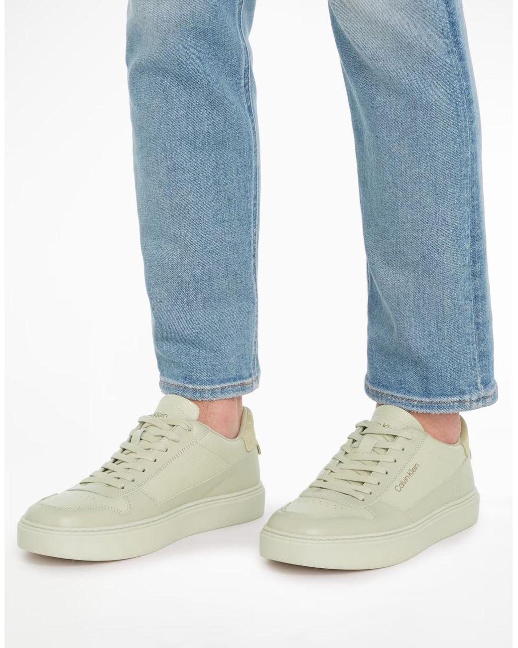 Calvin Klein White Low Top Lace Up Bskt Sneakers for men