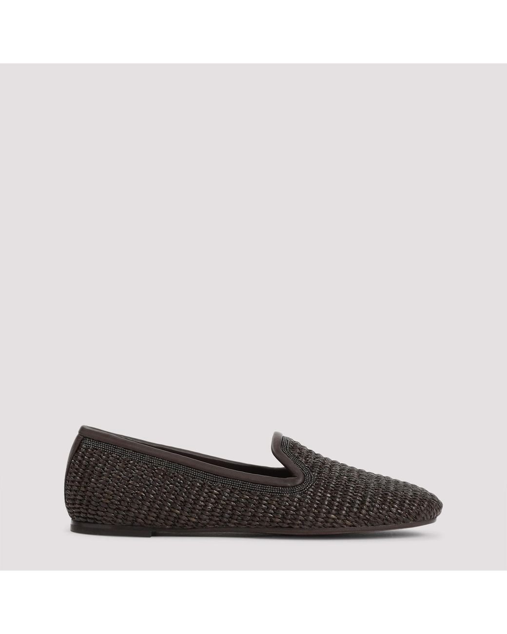 Brunello Cucinelli Brown Elegant Raffia And Leather Sandals