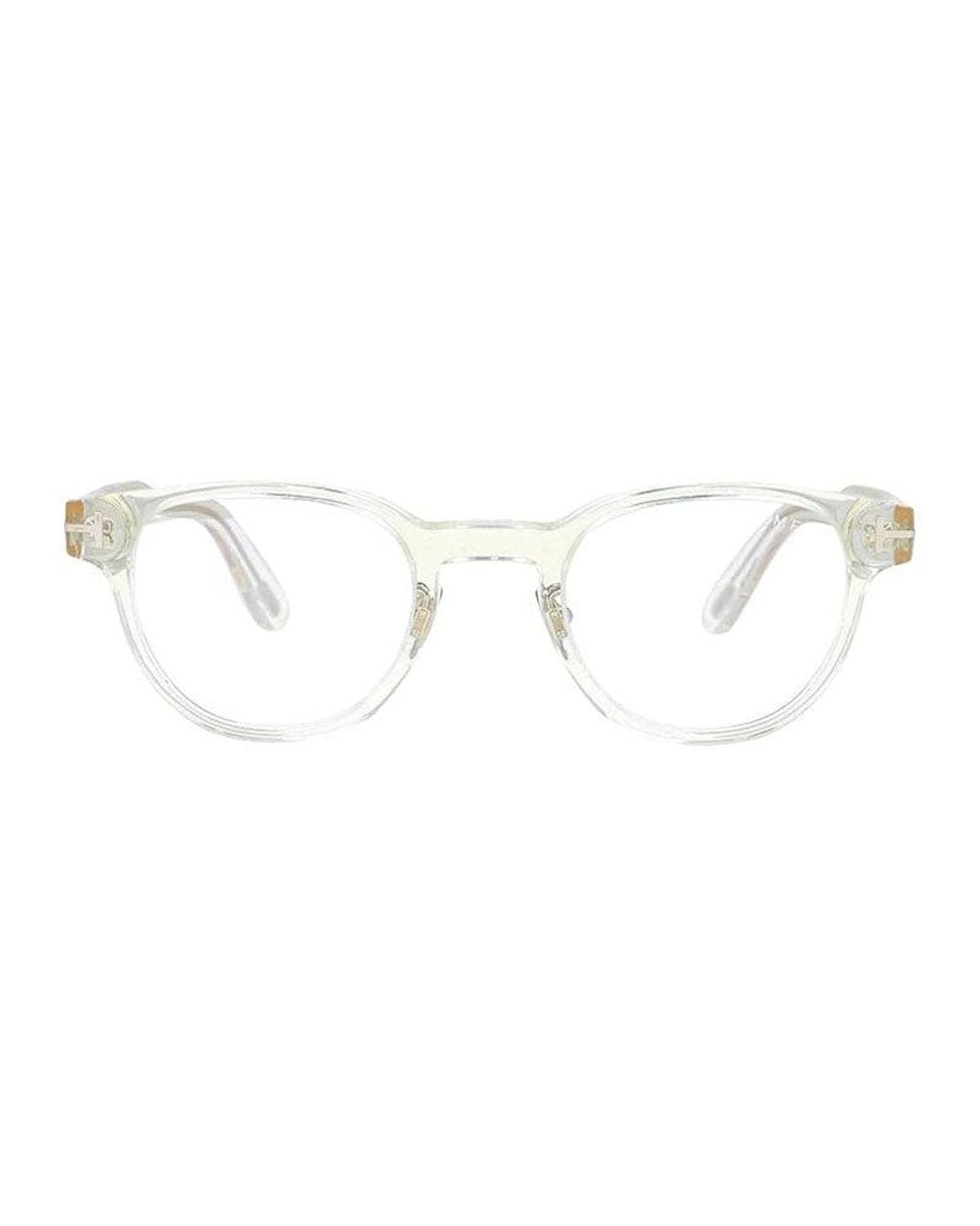 Tom Ford Metallic Eyeglasses Round Full Rim, Shiny Frame And Clear Light Block Lenses Lens Ft5783-D-B039