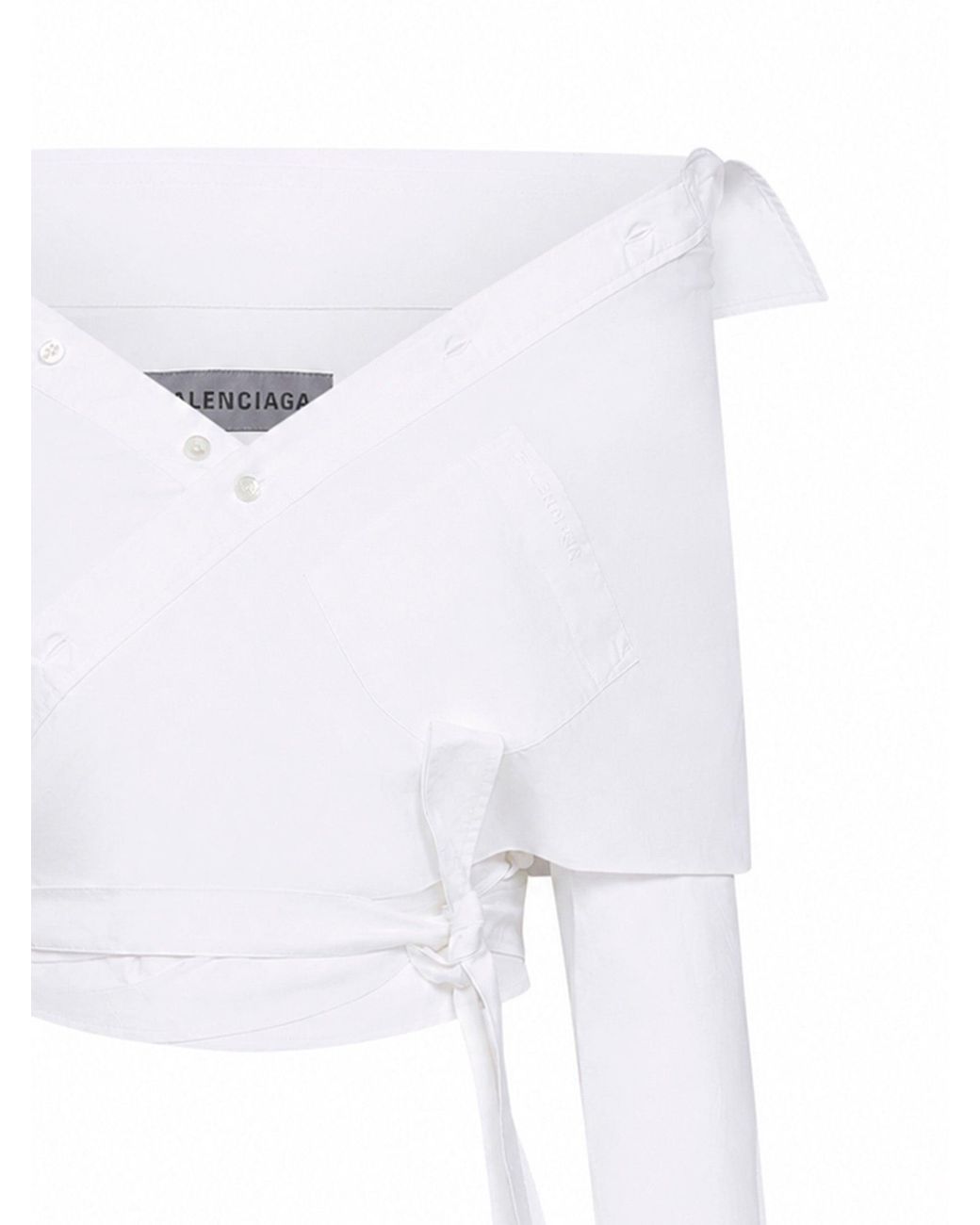 Balenciaga White Shirt Off-Shoulder Wrap Cotton Poplin