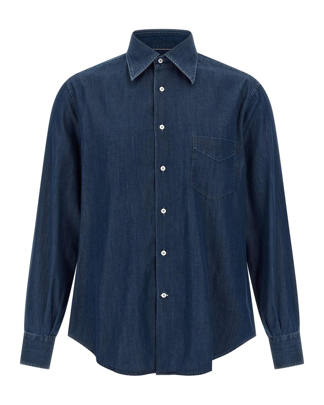 Brunello Cucinelli Blue Lightweight Cotton Denim Shirt