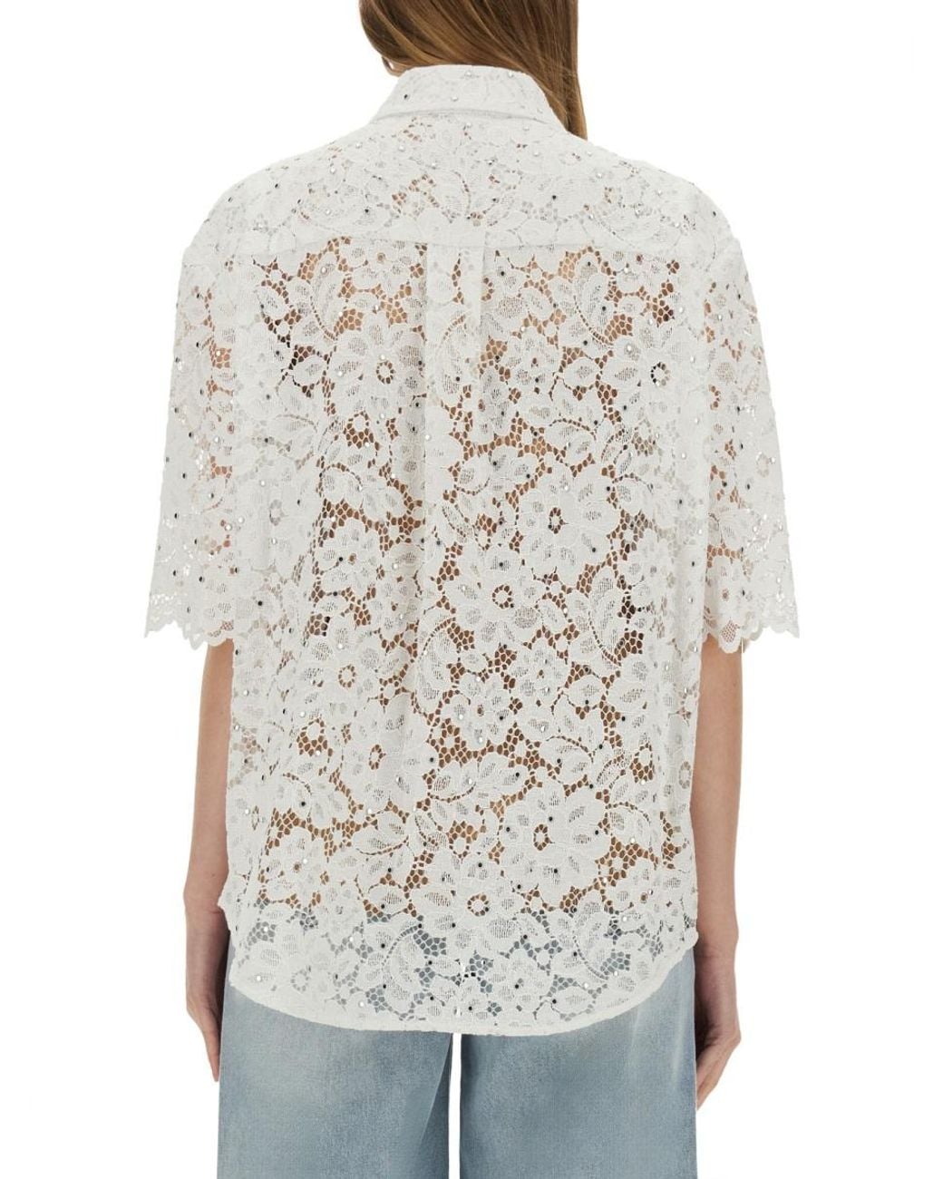 MICHAEL Michael Kors White Floral Lace Shirt Polyester