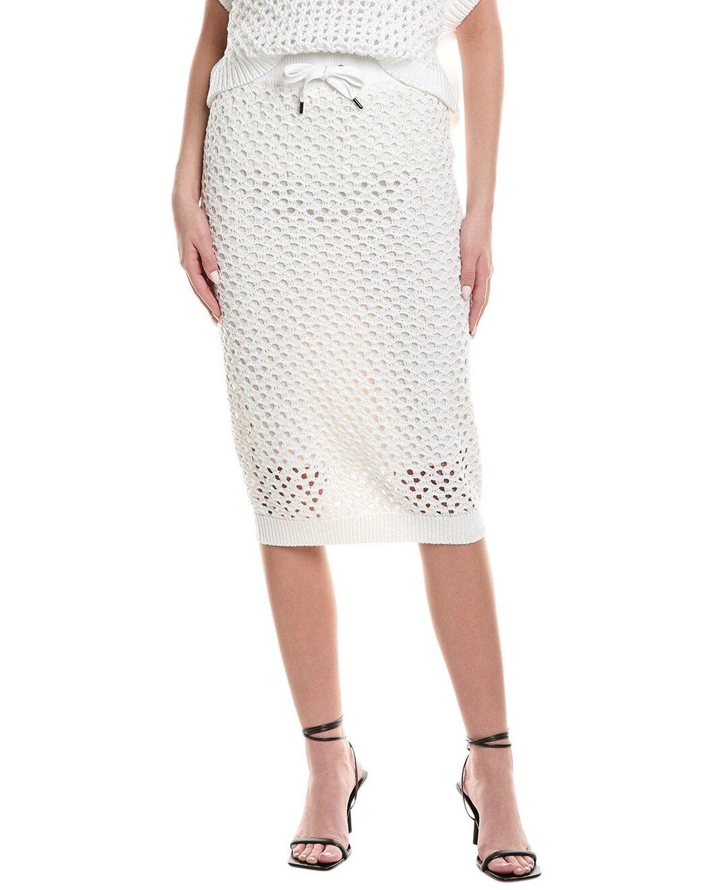 Brunello Cucinelli Gray Crochet Midi Skirt