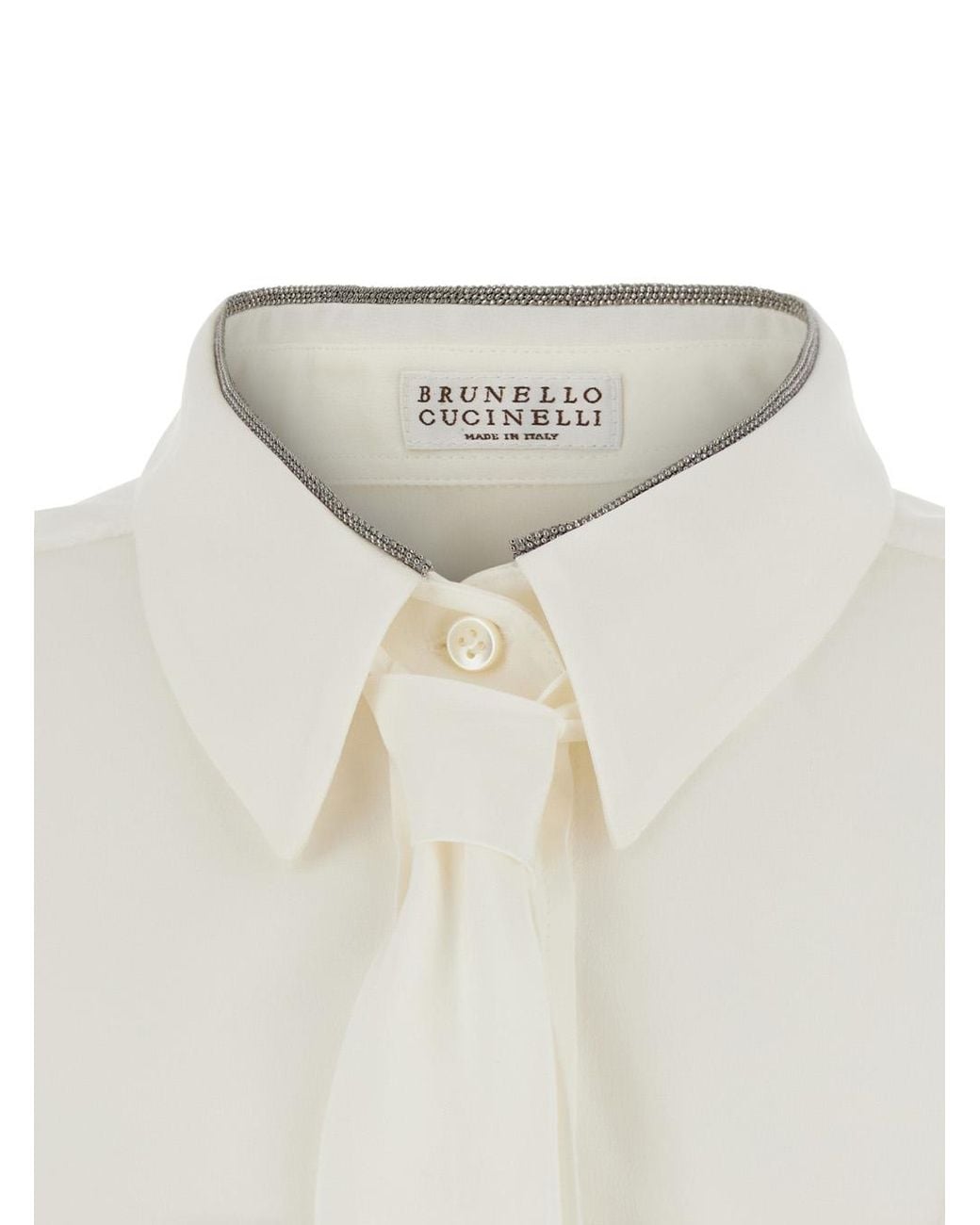 Brunello Cucinelli White Silk Blouse Shirt
