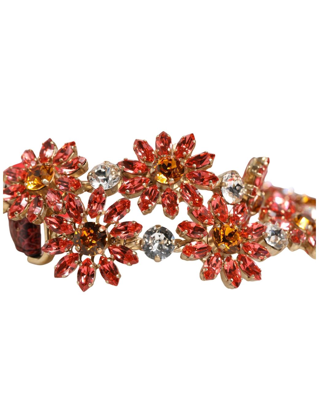 Dolce & Gabbana Red Leather Daisy Crystal Embellished Waist Belt Cristal Real Brass Ayers
