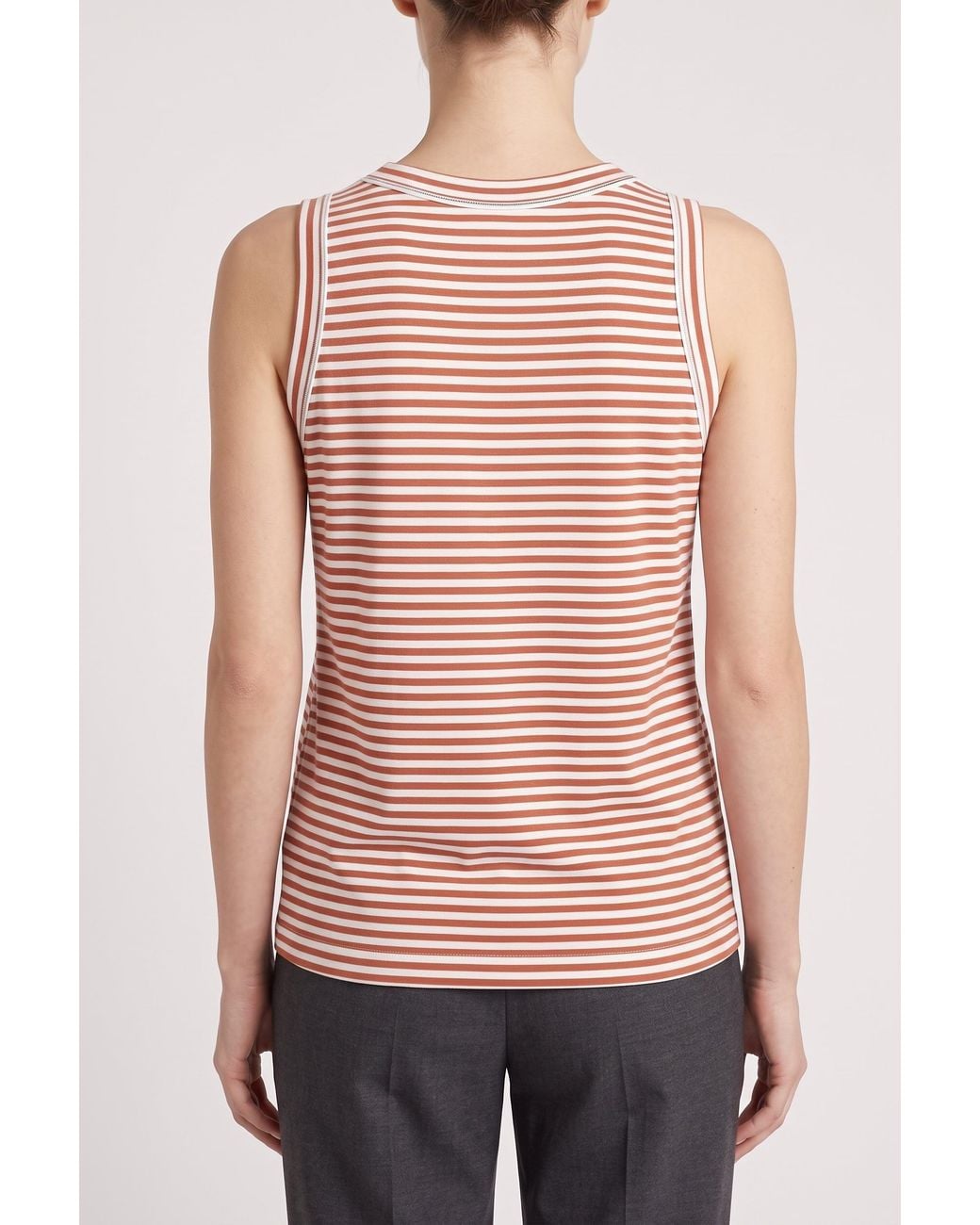 Brunello Cucinelli Red Striped Cotton Tank Shirt