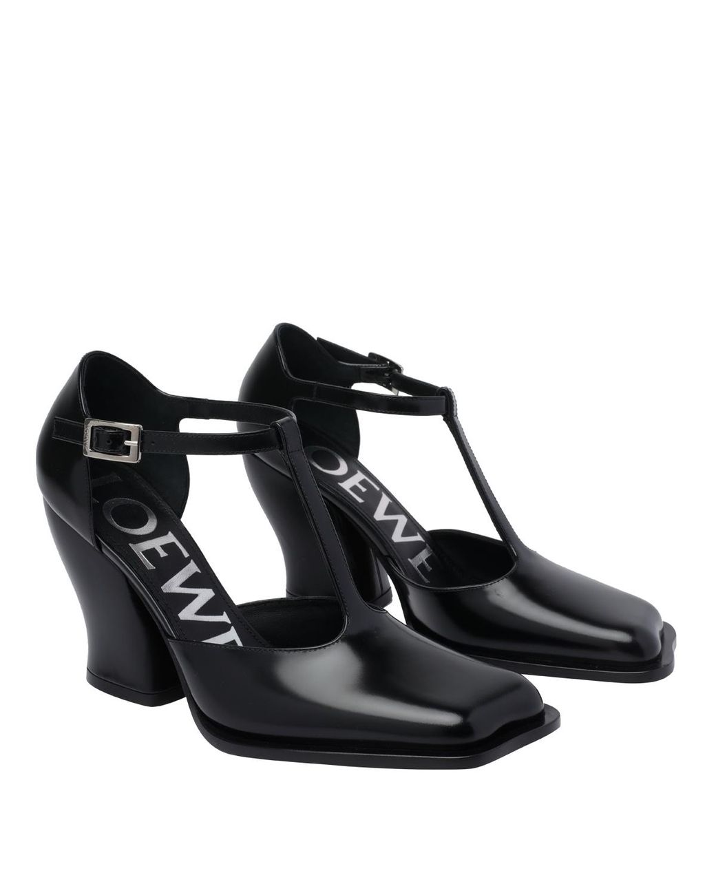 Loewe Black Leather T-Bar Pumps Scarpe Con Tacco