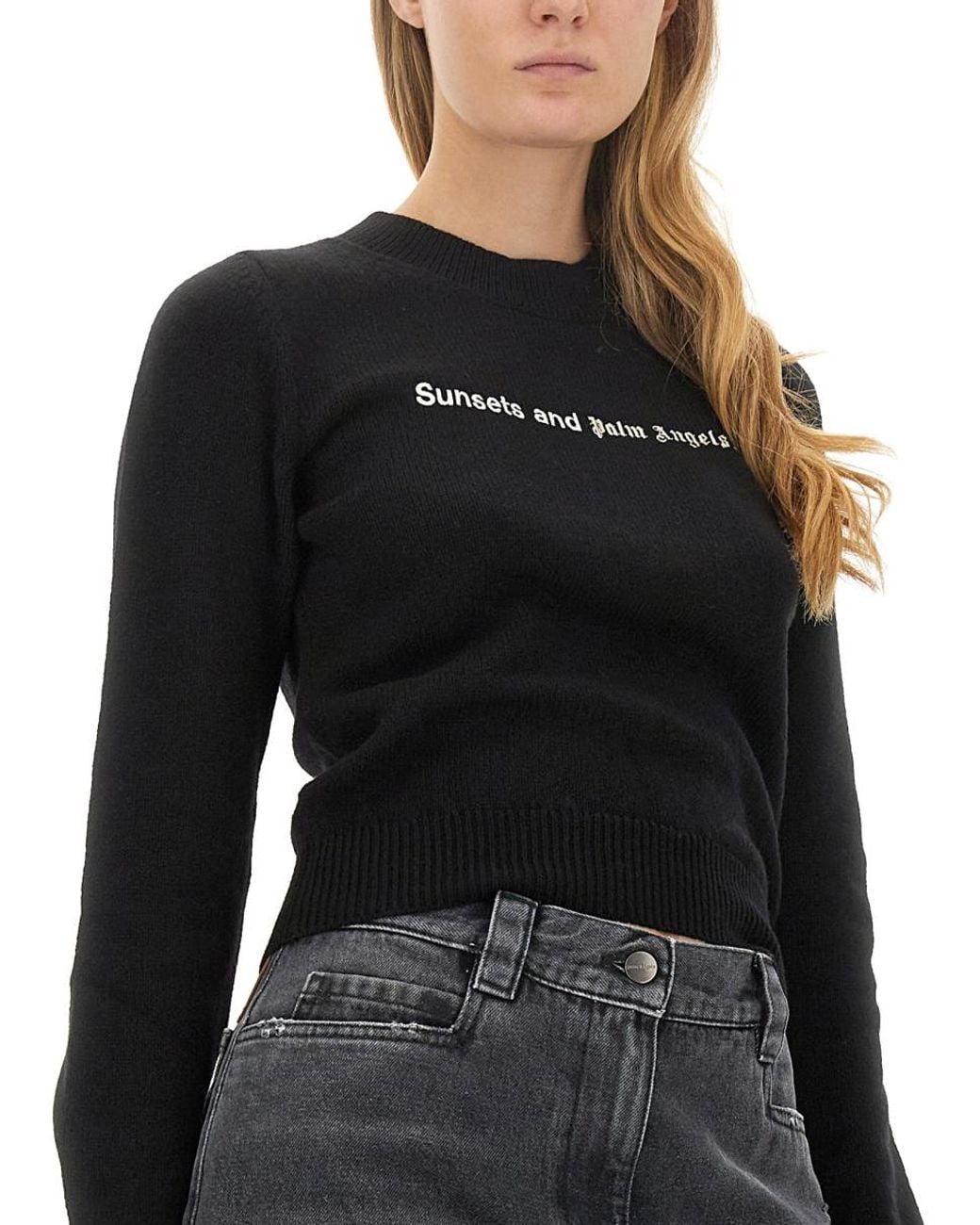 Palm Angels Black Sunsets Sweater Merinos Wool Jumpers