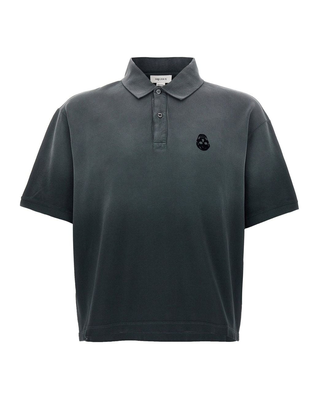 McQueen Gray Velvet Skull Logo Polo for men