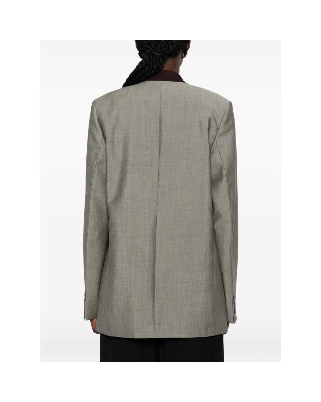 Victoria Beckham Gray Double-Breasted Wool-Mohair Jacket