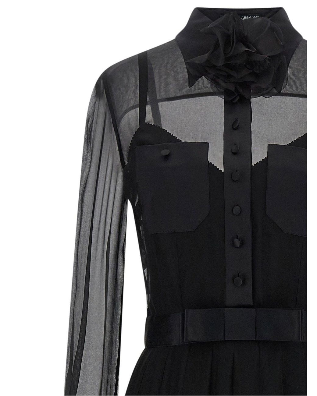 Dolce & Gabbana Black Dolce & Gabbana Semi-Sheer Silk Chiffon Overlay Dress