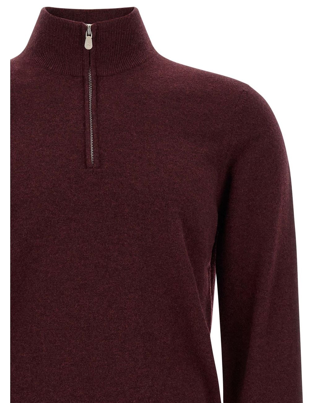 Brunello Cucinelli Red Brunello Cucinelli Cashmere Half-Zip Cardigan — Burgundy for men