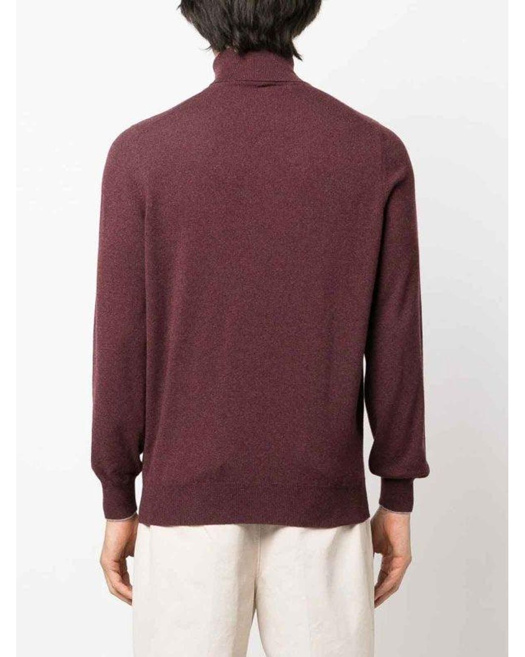 Brunello Cucinelli Red Bordeaux Cashmere Sweater for men
