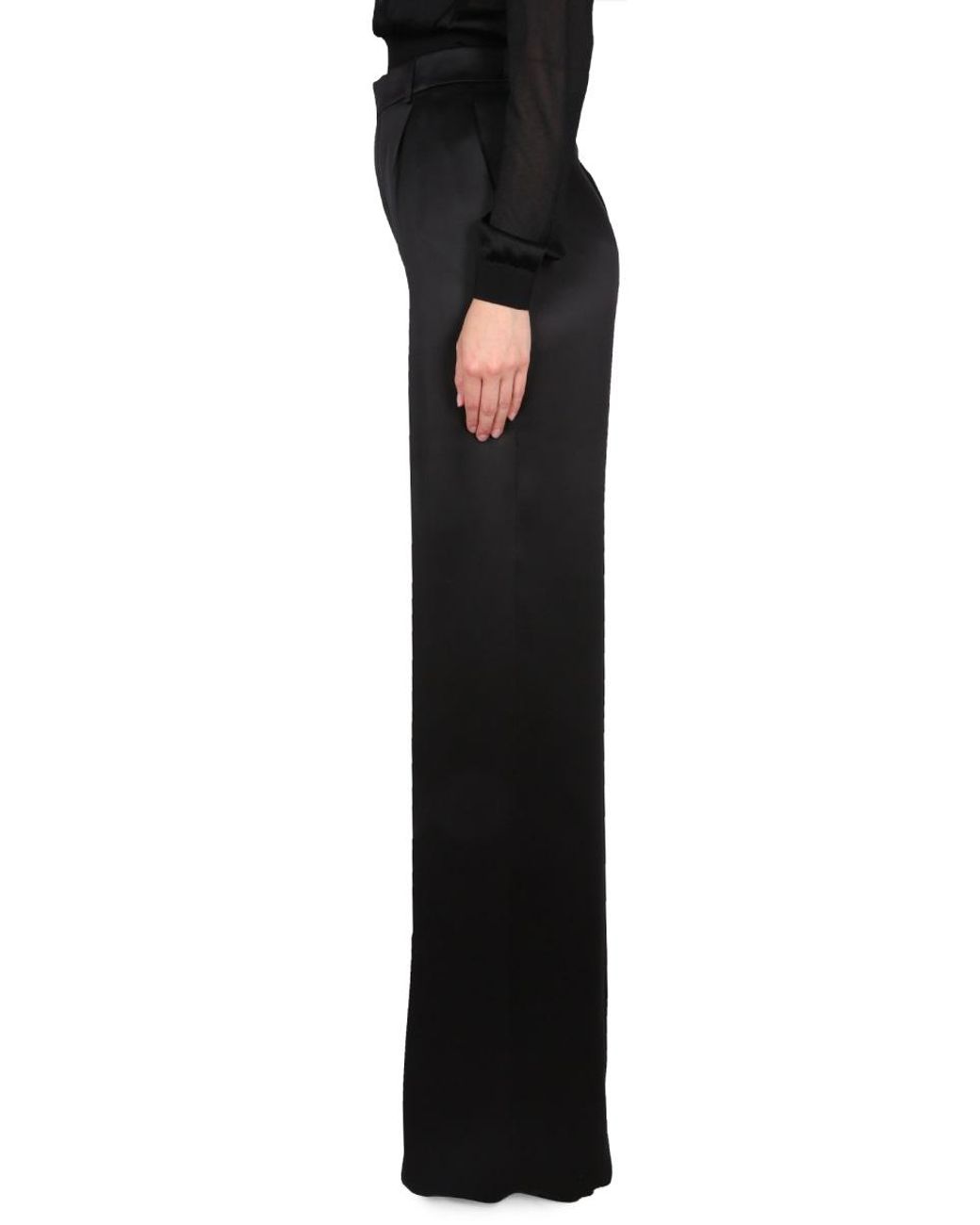 Saint Laurent Black Satin Flared Pants Silk Trousers