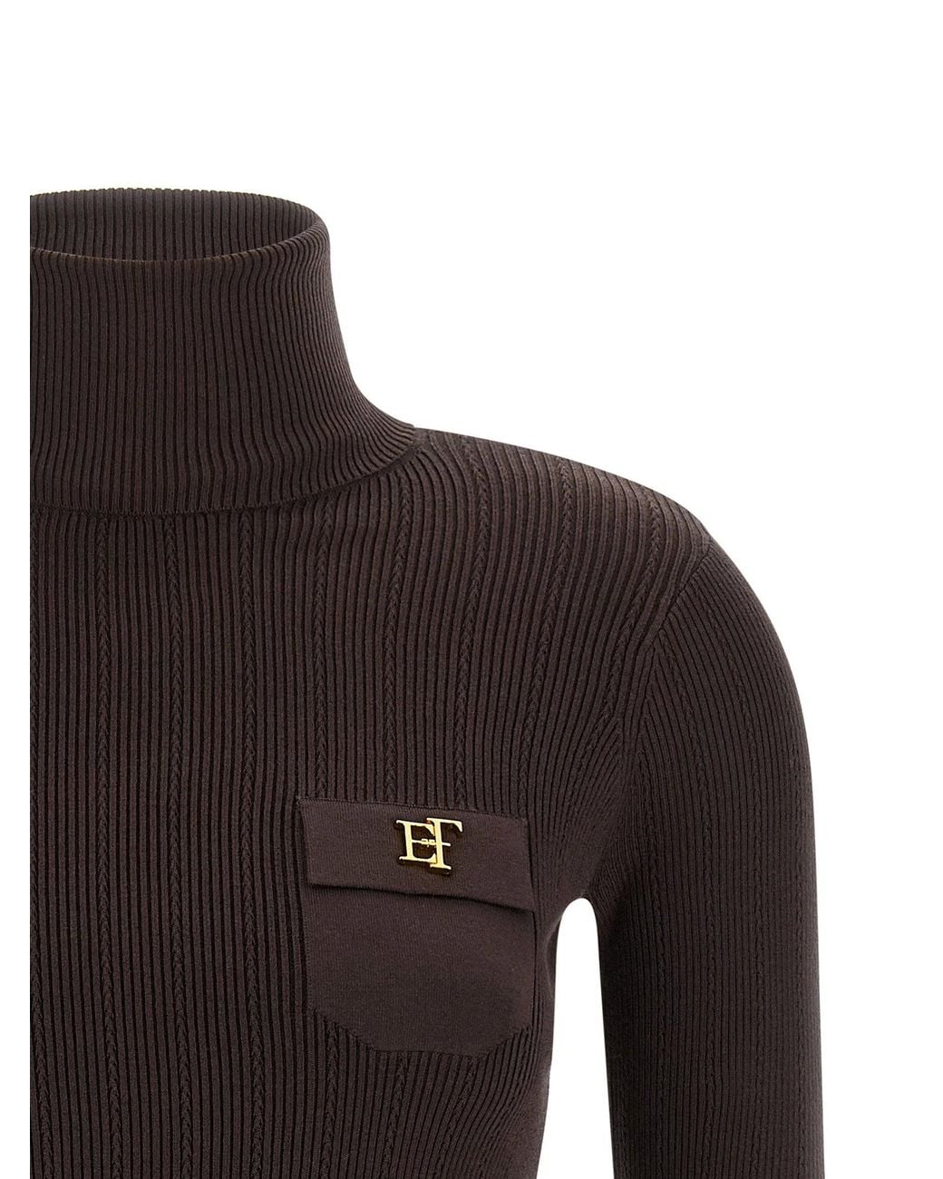 Elisabetta Franchi Black Ribbed Turtleneck Sweater