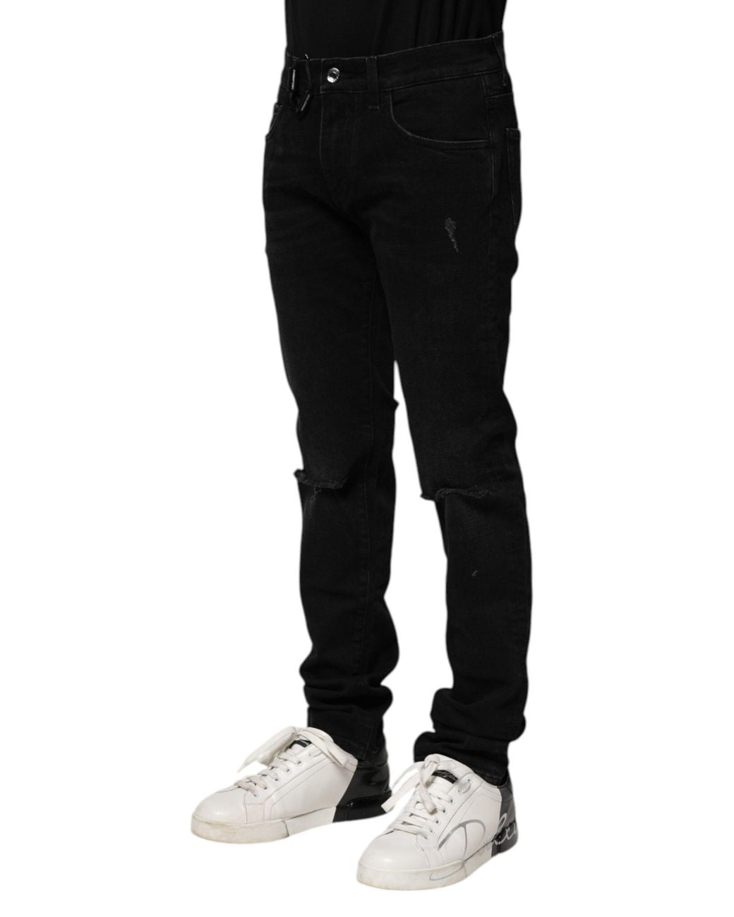 Dolce & Gabbana Black Distressed Slim Fit Jeans for men