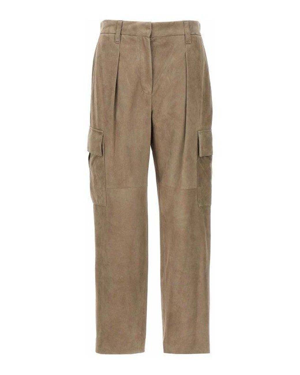 Brunello Cucinelli Natural Leather Straight Leg Trousers