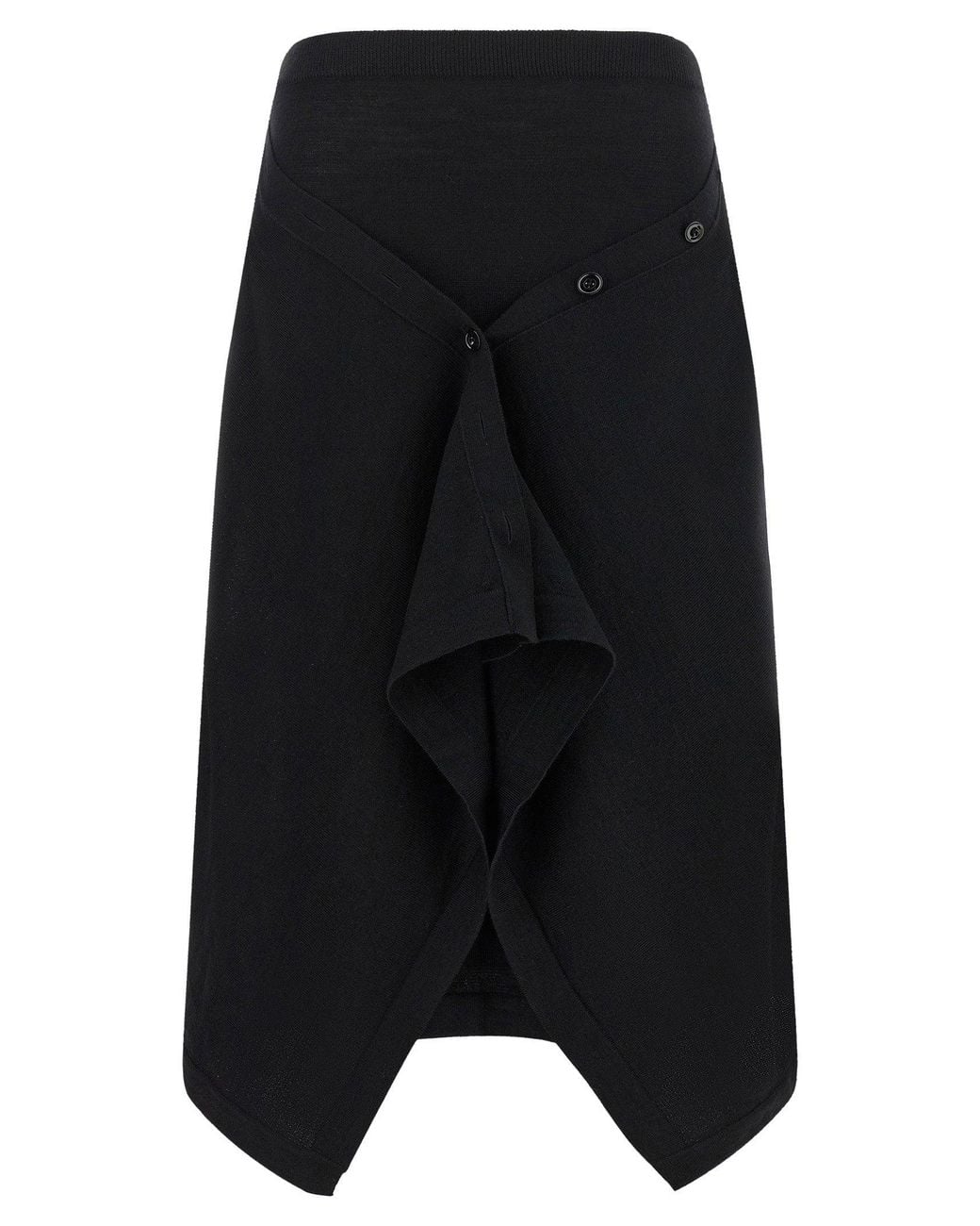 Lemaire Black Asymmetrical Draped Wool Skirt