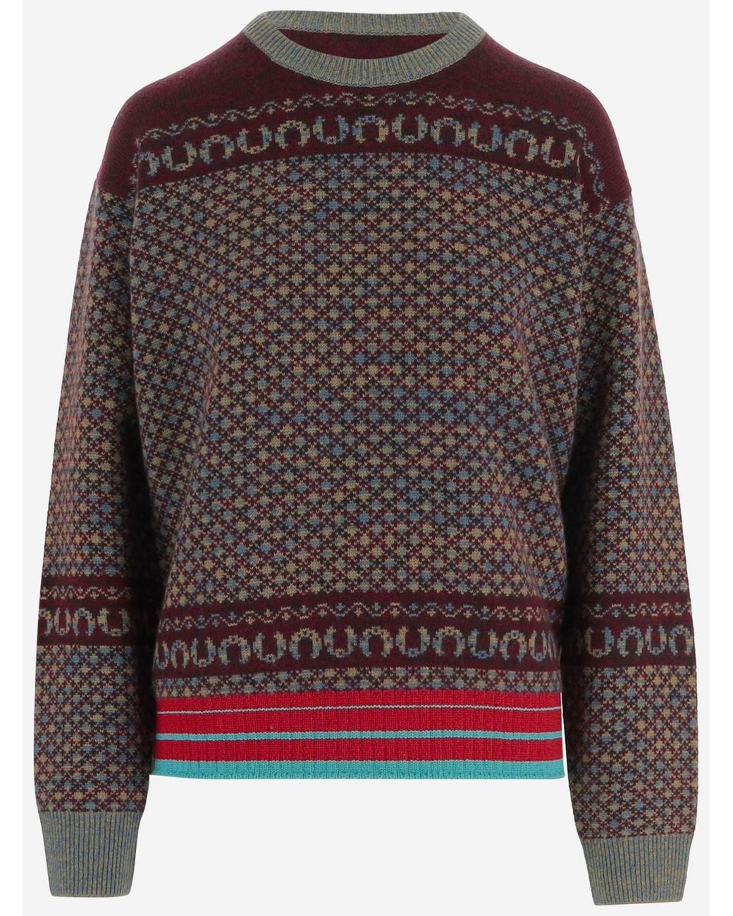 Dries Van Noten Gray Cashmere And Wool Geometric Pattern Sweater