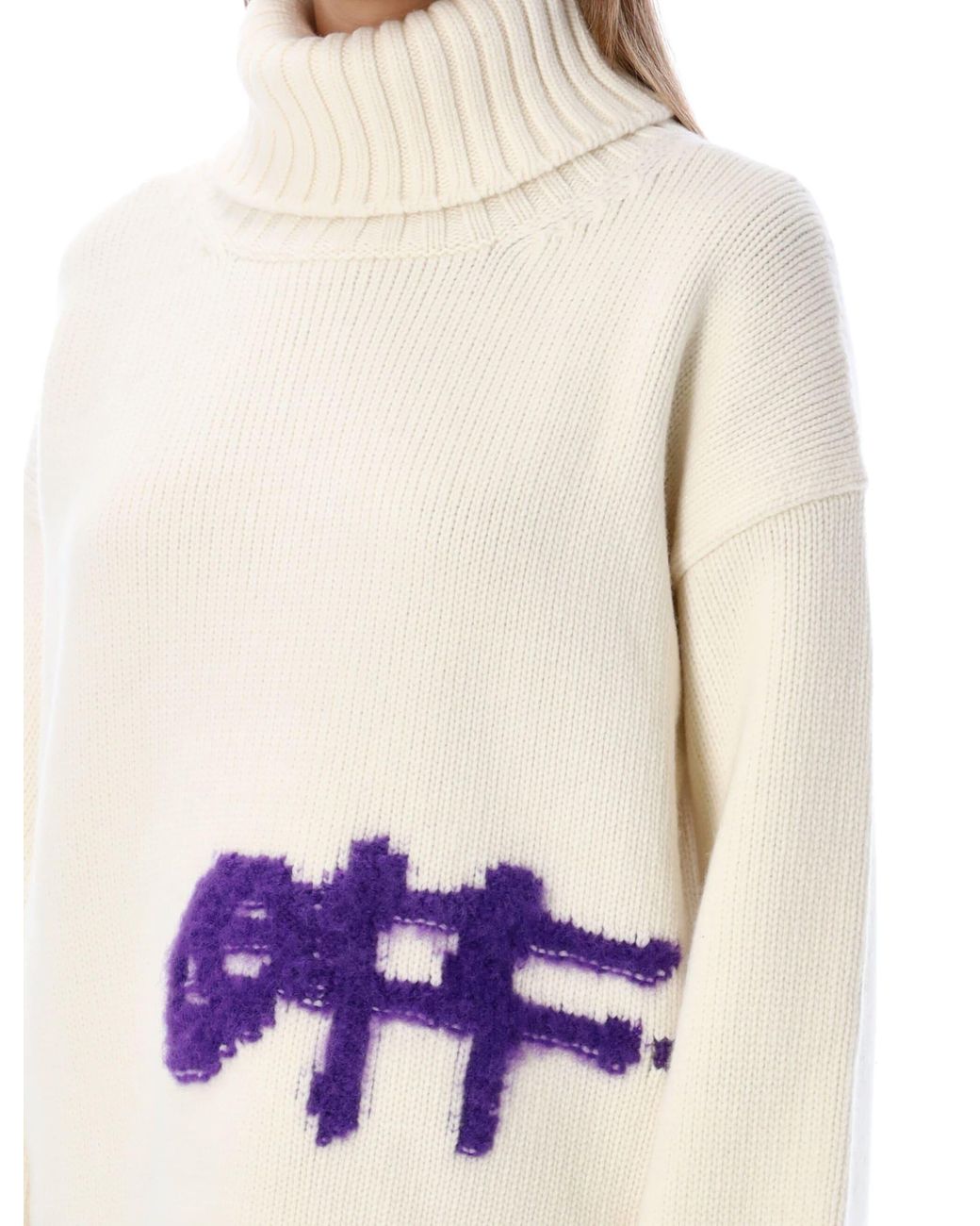 Off-White c/o Virgil Abloh Logo Intarsia Turtleneck in Purple Blue Womens Clothing Jumpers and knitwear Turtlenecks 