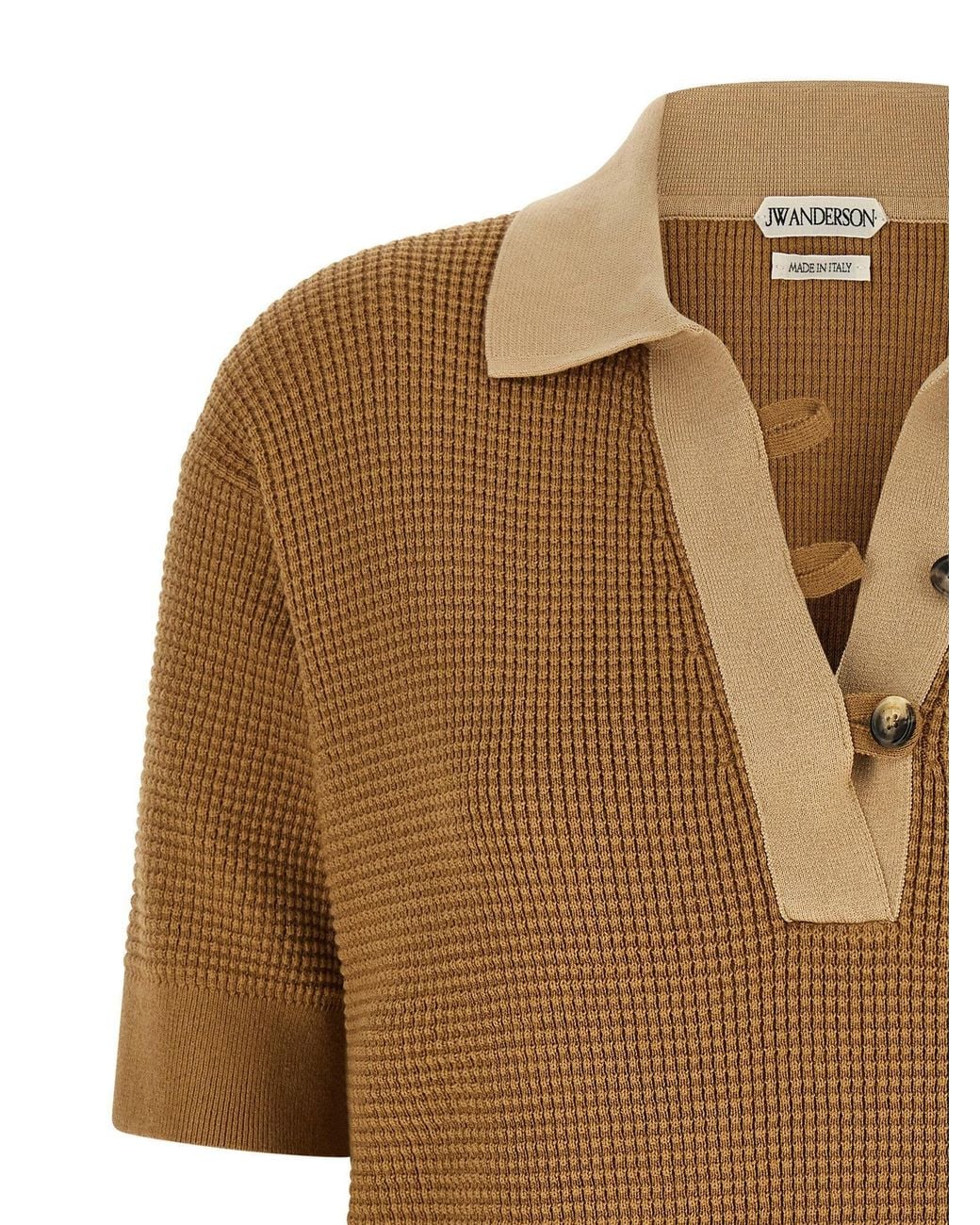 J.W. Anderson Brown Waffle Stitch Cotton-Cashmere Polo Shirt