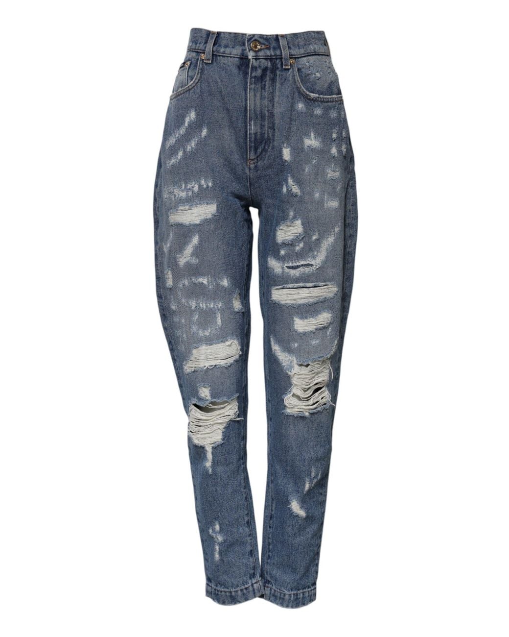 Dolce & Gabbana Blue Tattered High Waist Denim Jeans