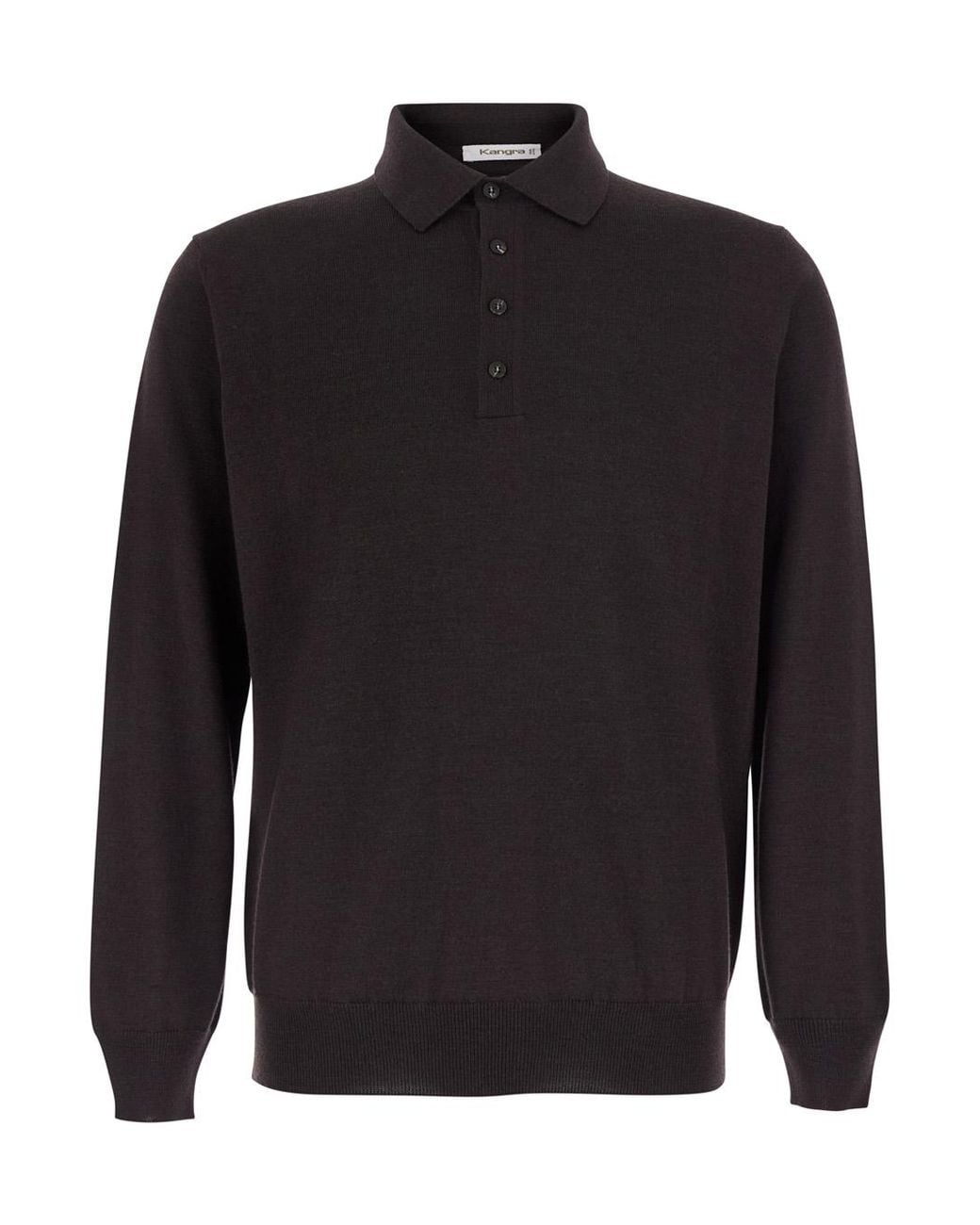 Kangra Black Polo Shirt 4 Bott. F.14Gg Extrafine Merino Wool for men