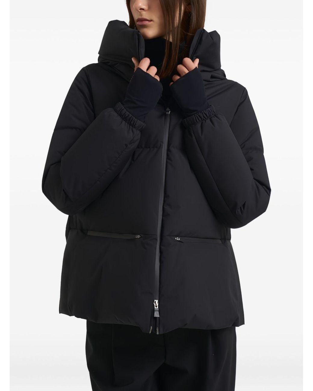 Herno Blue 2 Layer Windstopper Hooded Down Jacket With Knit Cuffs With Thumbholes
