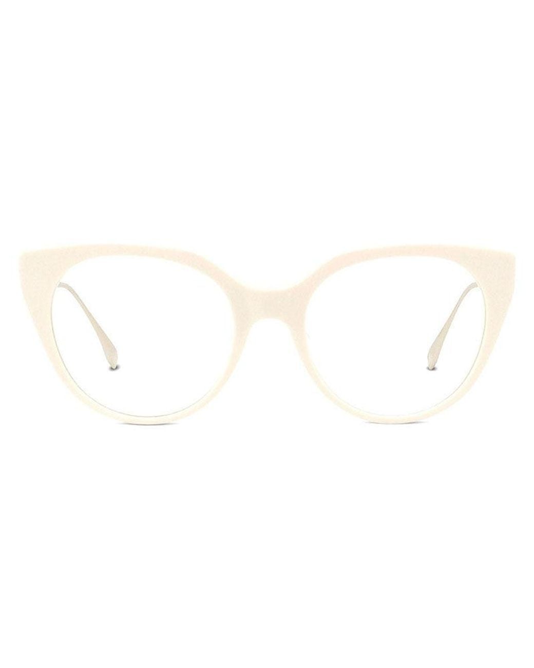 Fendi Metallic Eyeglasses Cat Eye Full Rim, Ivory Frame And Clear Demo Lenses Lens Fe50010I025 Sunglasses