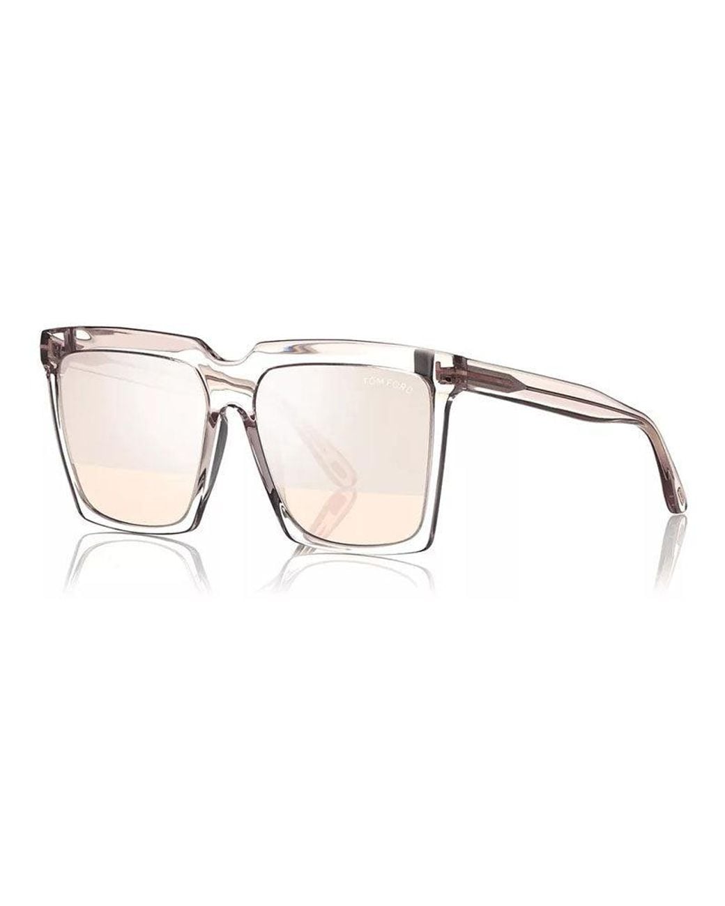 Tom Ford Metallic Sunglasses Square Full Rim, Light Sand Frame And Rose Mirror Lens Ft076420Z