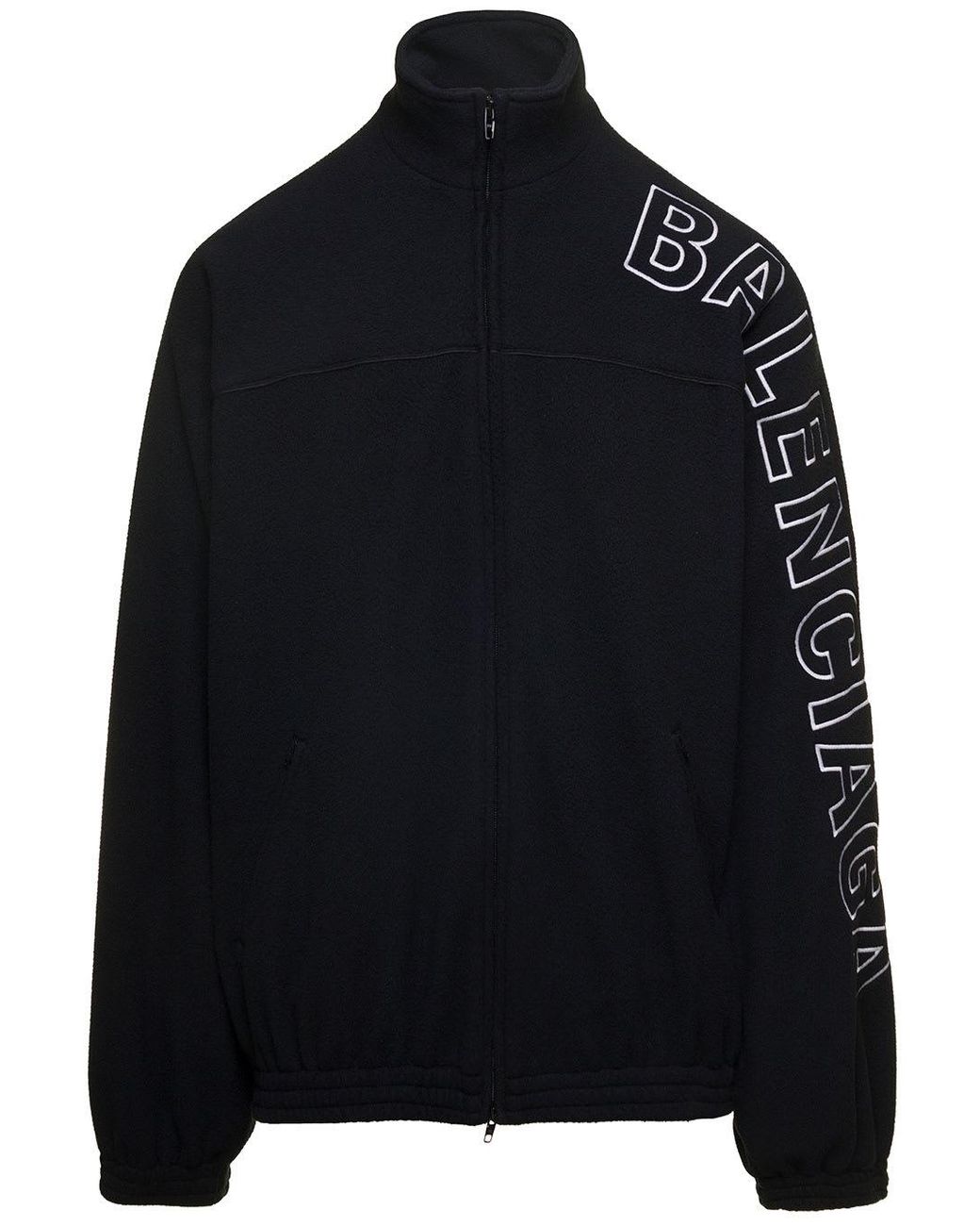 Balenciaga Black Oversized Jacket With Turtleneck And Contrasting Lettering In Brushed Fleece Man for Men Lyst UK