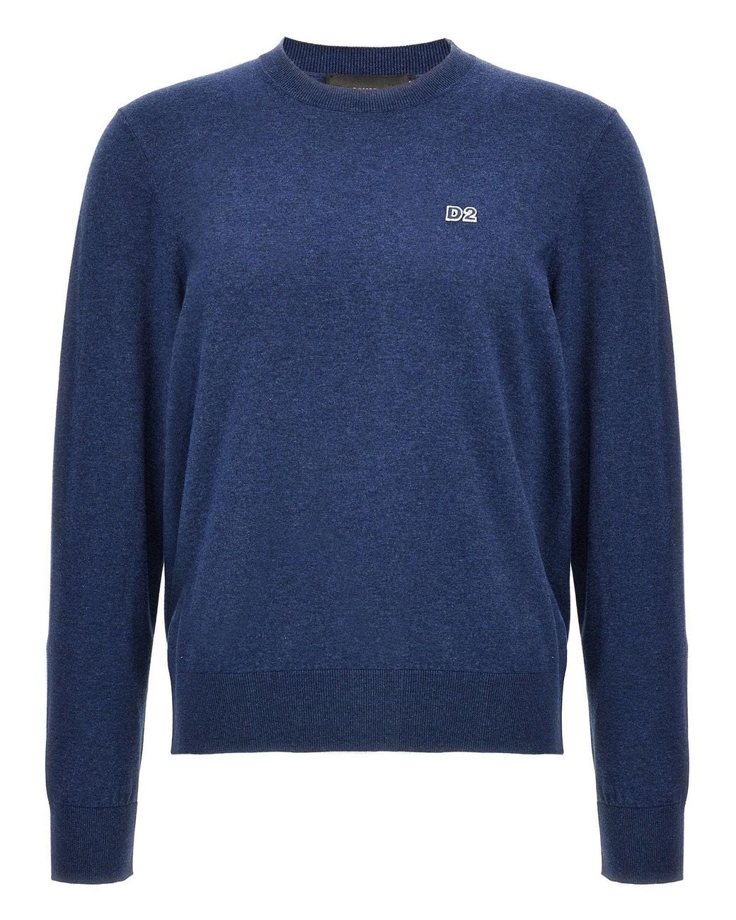 DSquared² Blue Logo-Patch Cotton Crewneck Sweater