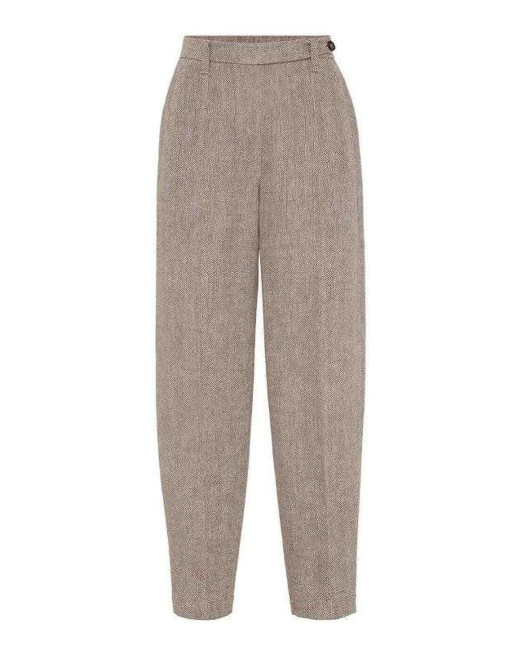 Brunello Cucinelli Gray Light Linen Tapered Trousers