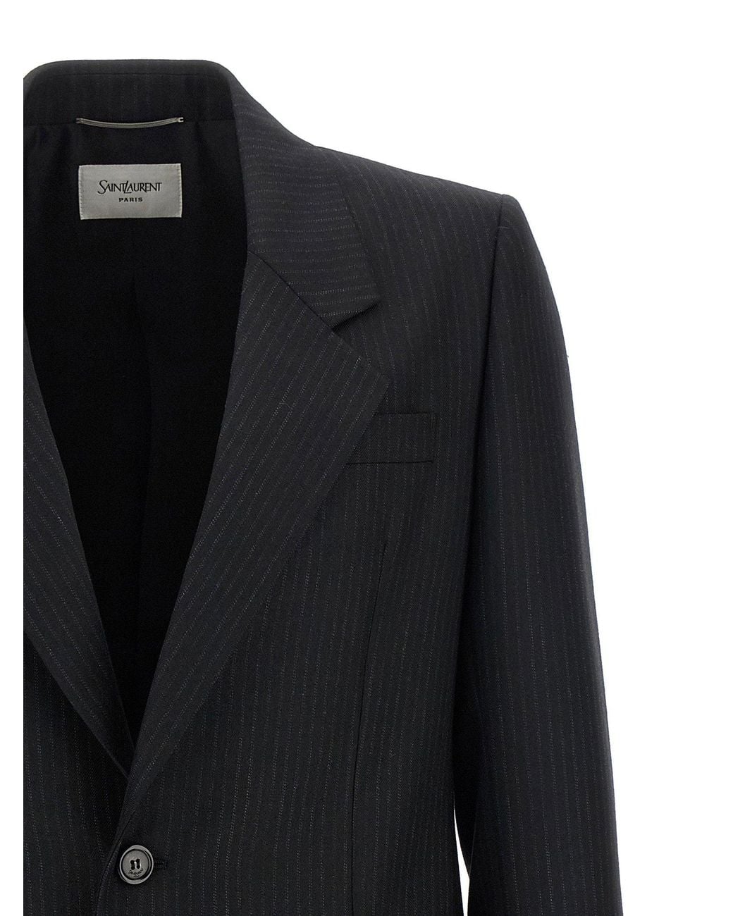 Saint Laurent Black Pinstripe Wool Blazer