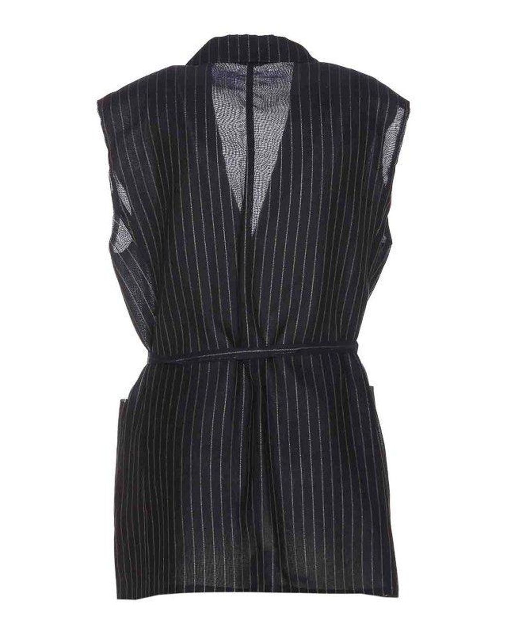 Brunello Cucinelli Black Pinstripe Sleeveless Jacket With Belt