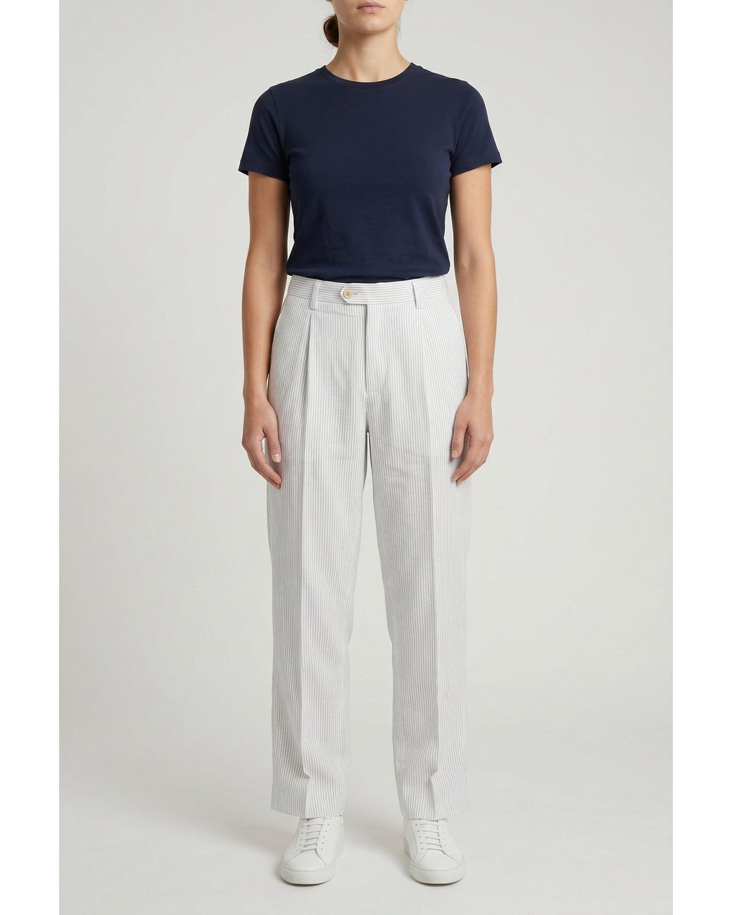 Brunello Cucinelli Blue Striped Relaxed Trousers