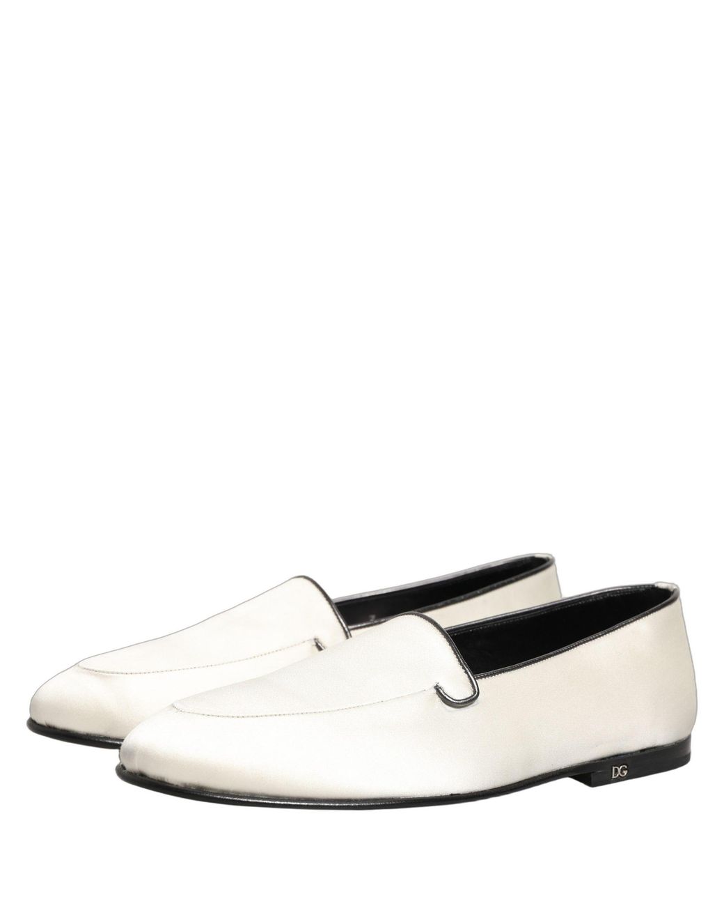 Dolce & Gabbana Black Satin Logo Slip On Flats Loafers Shoes Leather for men