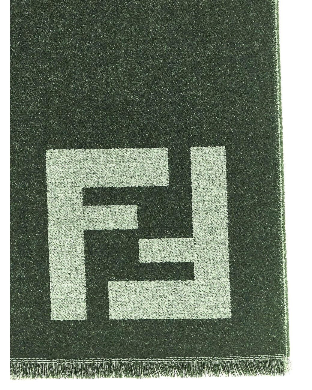 Fendi Black Ff Macro Wool Jacquard Scarf
