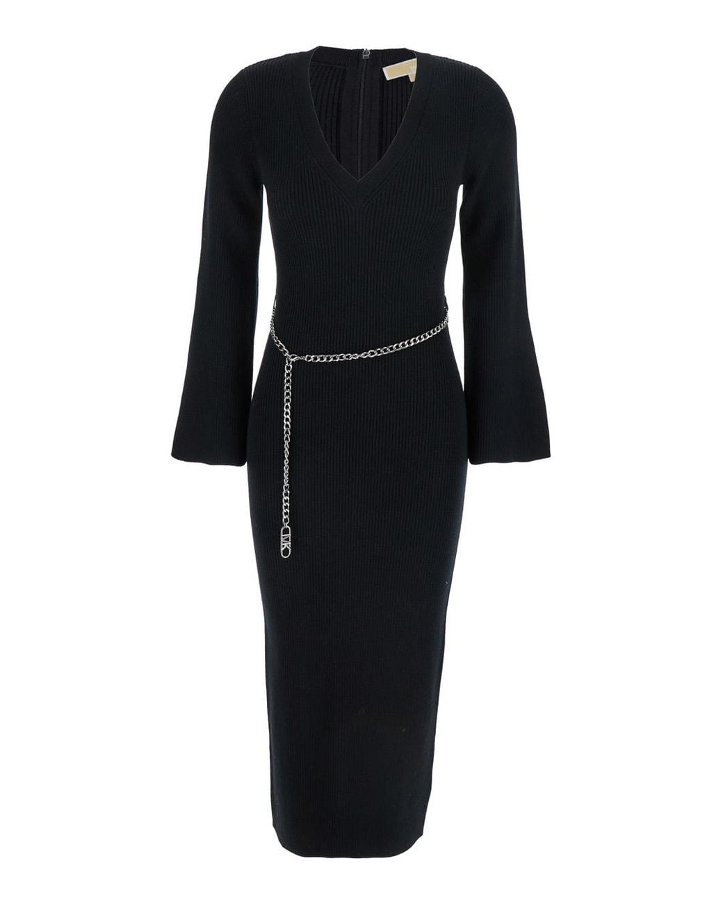 MICHAEL Michael Kors Black Dress With Chain Belt And Logo Plaque